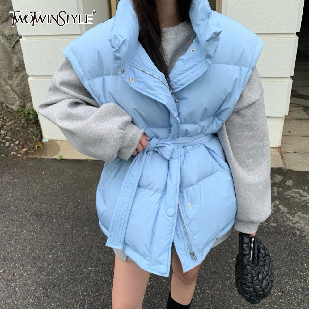 

TWOTWINSTYLE однотонная шикарная куртка на шнуровке женская водолазка без рукавов свободные минималистичные женские куртки осенняя мода новинка