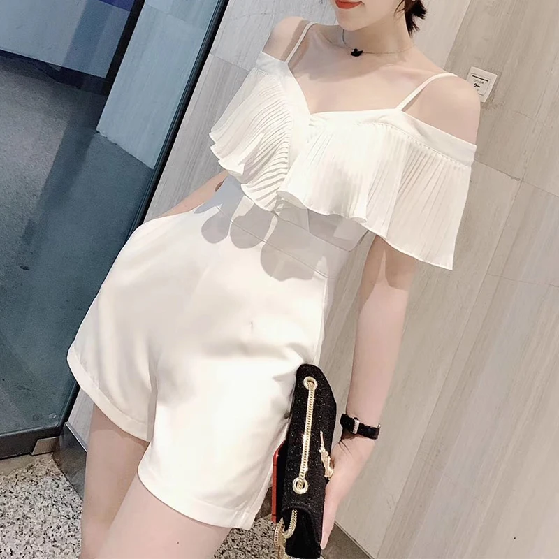 2024 Fashion Playsuit Women Summer High Waist Off Shouler Ruffles Rompers Overalls Combinaison Femme