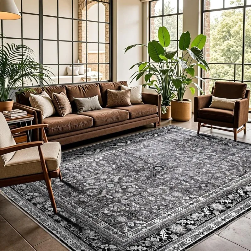 VIKAMA Retro Oriental Black Gray Area Rug Non Slip Washable Carpet for Living Room Bedroom Bohe... product image from Carpet Plasa