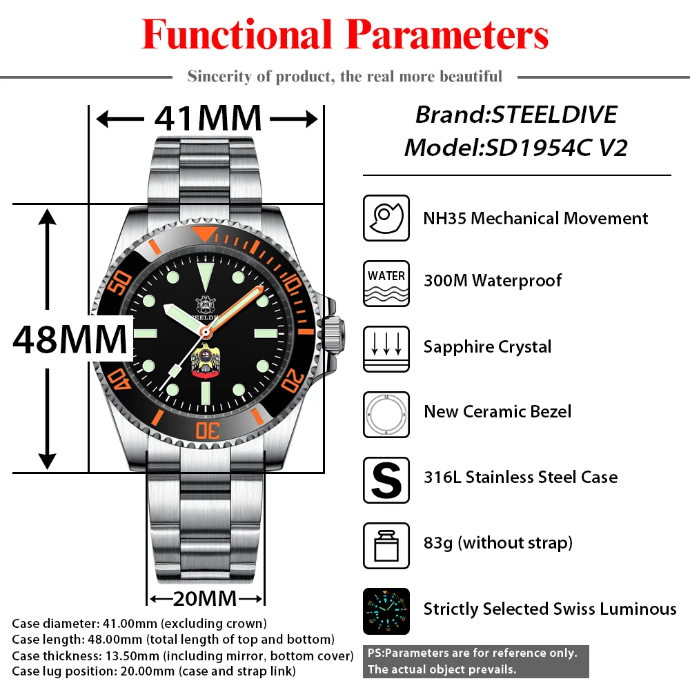 STEELDIVE SD1954C V2 Luxury Water Ghost Dive Wristwatch Sapphire Crystal Swiss Super Luminous Waterproof NH35 Mechanical Watch