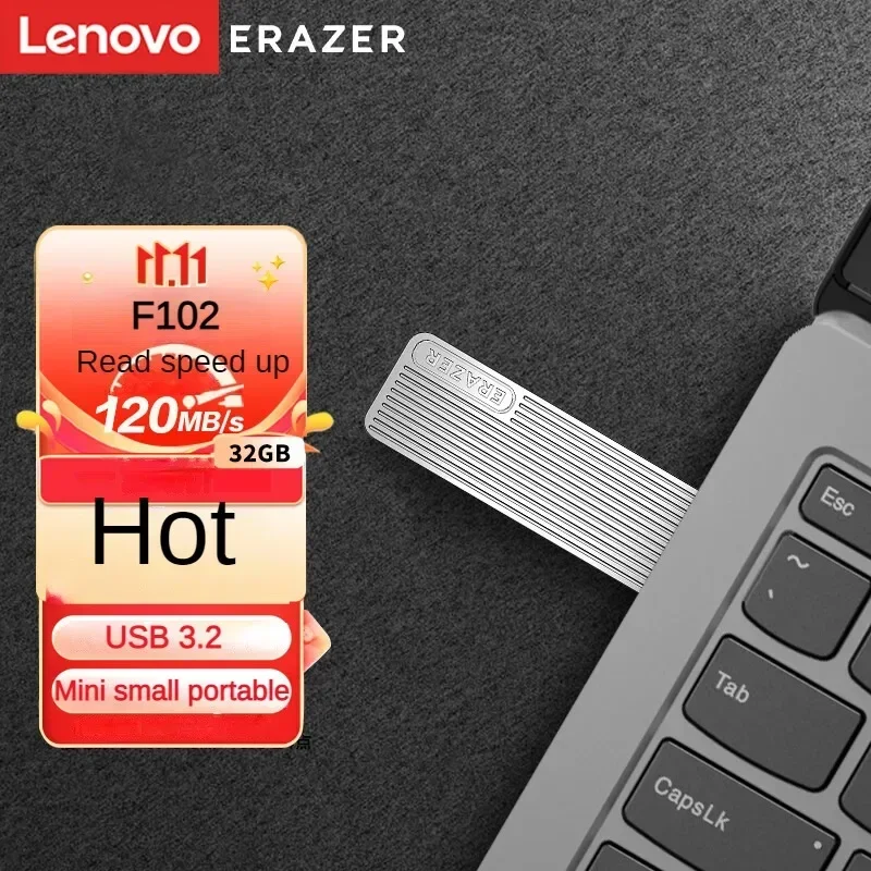 Lenovo ERAZER 32GB USB3.2 U Disk F102 Silver Reading Speed 120MB/s Computer U Disk Office Business USB Flash Drive