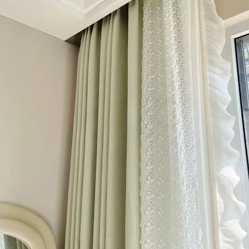 Ins French Light Luxury Embossed Side Patchwork Yarn Curtains  for Living Dining Room Bedroom Home Decoration Custom 1PC