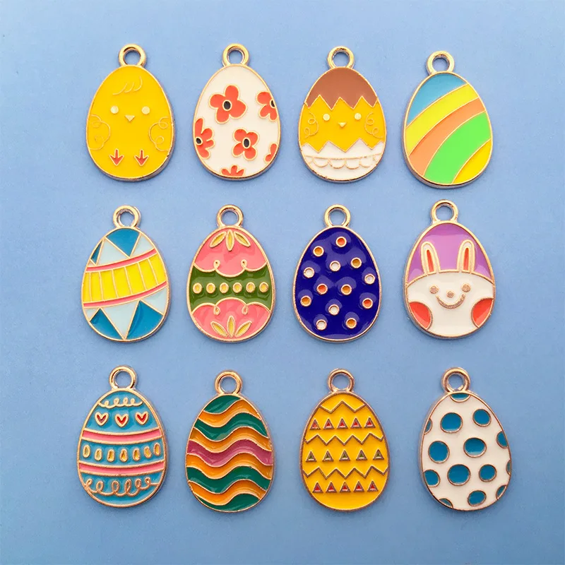 12pcs Colorful Cartoon Animal Charms for Jewelry Making Rabbit Dinosaur Easter Egg Charms Pendants for DIY Necklaces Earrings