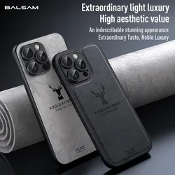 Luxury Cloth Leather Texture Deer Head Pattern Case For iPhone 16 15 14 13 12 11 Pro X XR XS Max 7 8 Plus Shockproof Soft Cover