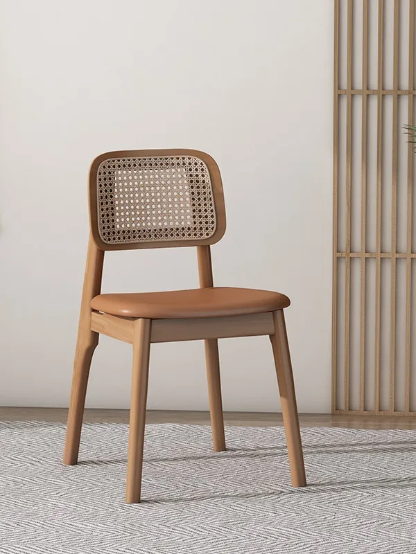 

Backrest dining chairs, Nordic rattan woven medieval leisure restaurant, home design, minimalist coffee boutique