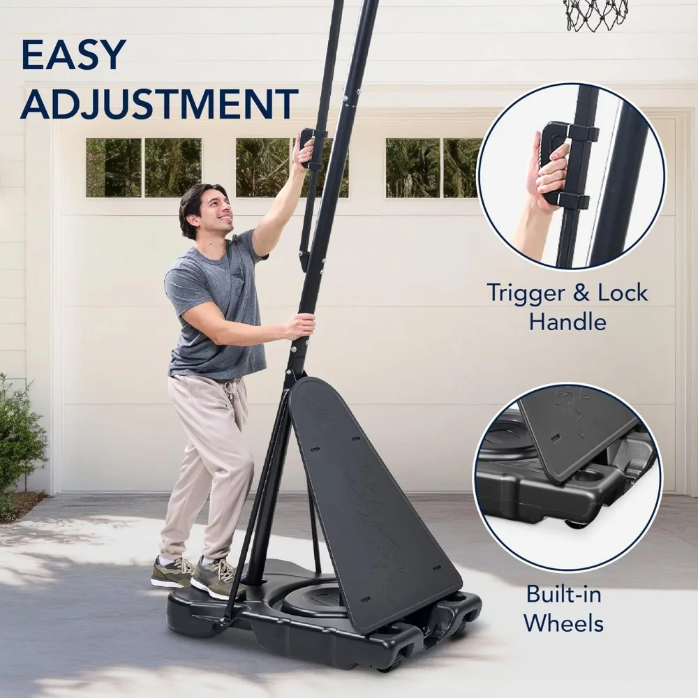 Sistema de cesta de basquete portátil 4,4-10 pés ajustável, tabela inquebrável, retorno de bola, base incluída, ideal para jogos ao ar livre