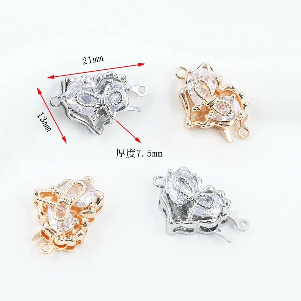 18K Copper-plated Real Gold Inlaid Zircon Bow Love Plug-in Button Head Connecting Buckle Handmade DIY Jewelry Accessories
