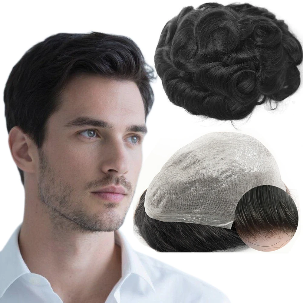 الشعر المستعار للرجال 0.04 مللي متر رقيقة الجلد بولي الأوروبي الأوروبي الإنسان بولي خصلات شعر الشعر الاصطناعية نظام استبدال الشعر وحدات الشعر قاعدة 10*8