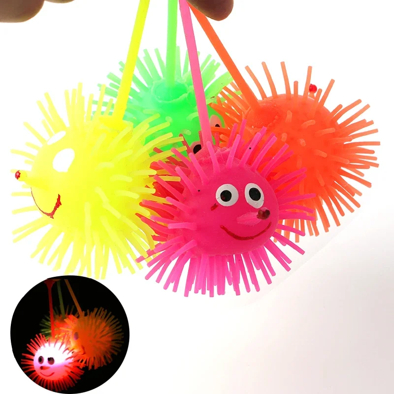 2024 Kids Elastic Glow Vent Ball Hair Hedgehog Ball Children Soft Rubber Toys Cartoon LED Light Up Flash Ball Fidget Toy