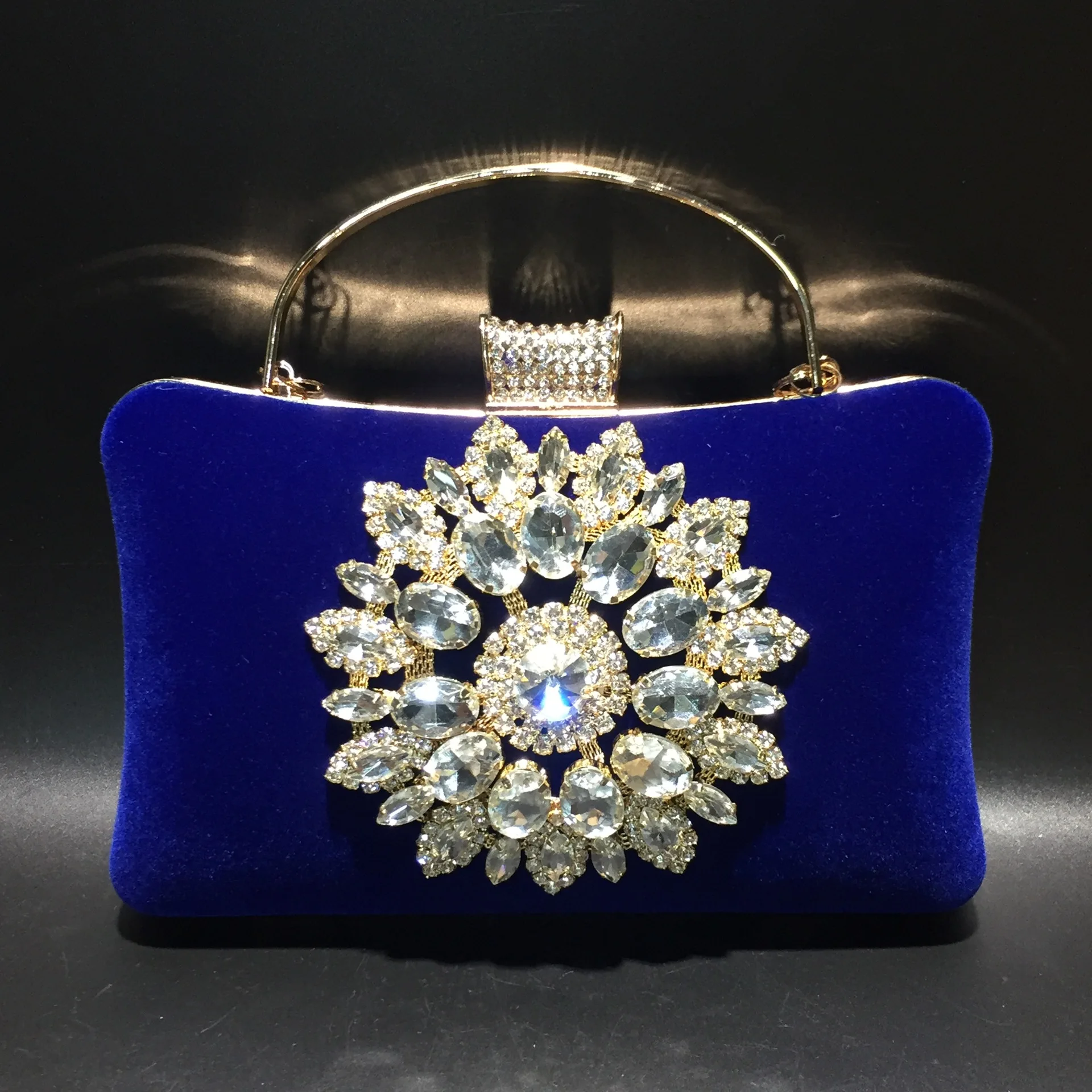

XIYUAN Lady Velvet Crystals Evening Purse Bags Women Shinny Diamonds Clutches Metal Purse And Handbags Wedding Party Jewels Tote