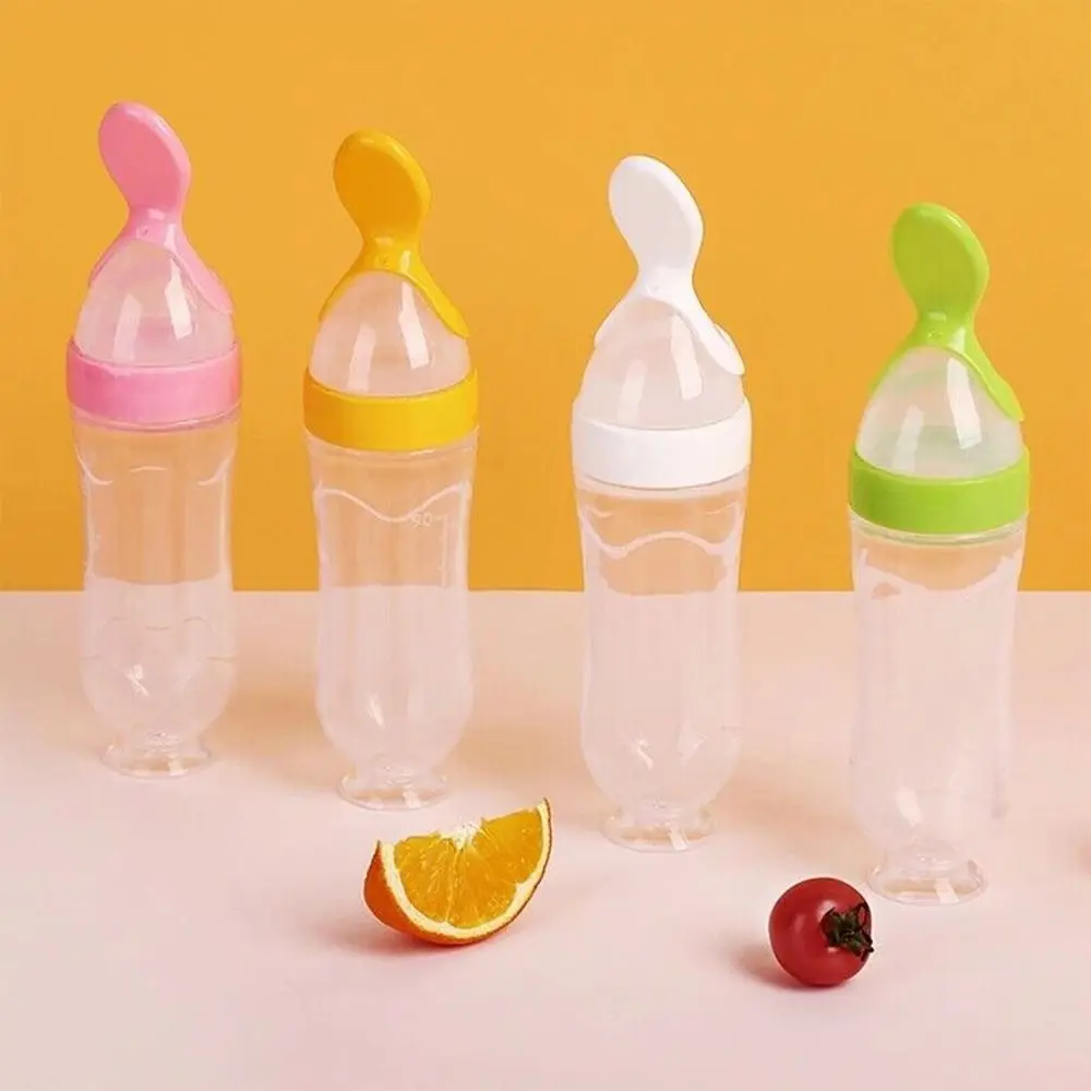 Safe With Spoon Feeding Bottle Silicone Squeezing Milk Bottle Food Rice Supplement Feeder