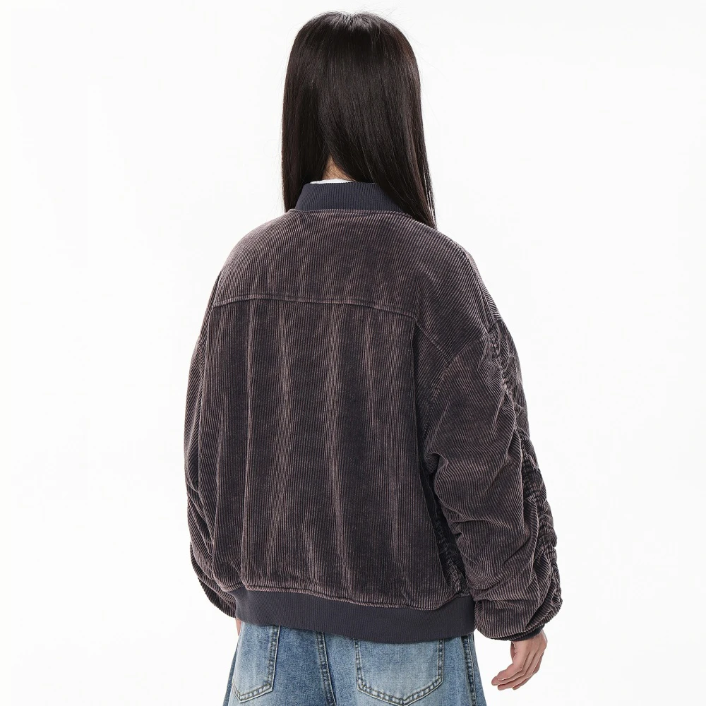 المرأة الشتاء ديمي الموسم سترة للنساء س الرقبة الأرجواني الداكن موضة المرأة الدافئة مبطن Bomber سترة معطف الشتاء الإناث