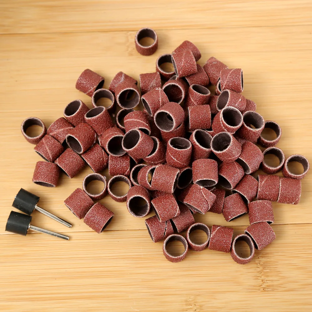100Pcs Dremel Accessories 12.5mm Grit 80# Sanding Bands +2Pcs 3.17mm Sanding Drum Mandrel Dremel Rotary Tool Nail Drill Bits