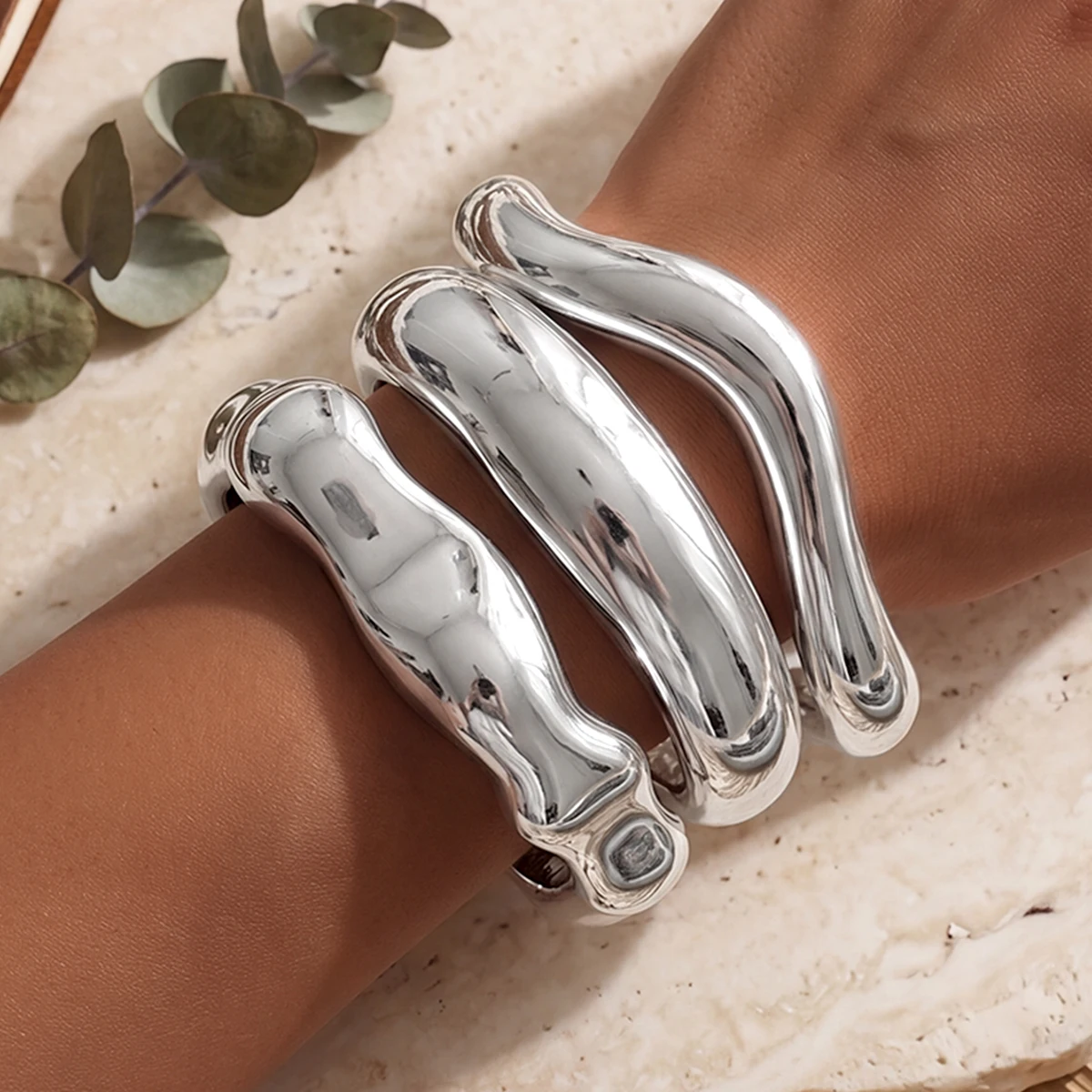 3 Stück Vintage Hip-Hop Metall-Armreifen für Frauen, Punk Gold Silber Farbe Geometrische Armreifen für Frauen, Armband, Herrenschmuck, Geschenke – Detail 3