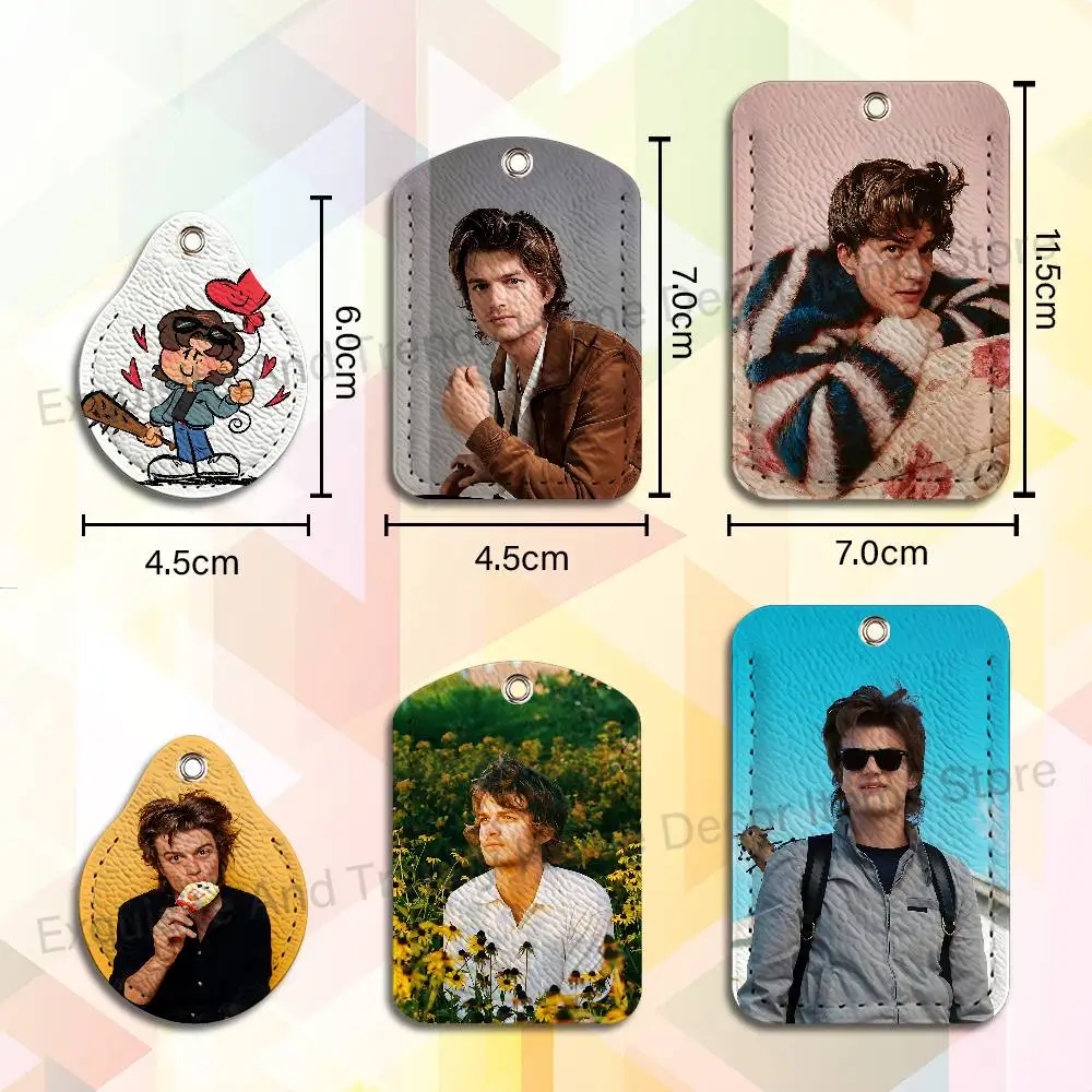 J-Joe K-Keery Djo Actor Key Tag Ring Leather Card Holder Key Ring Rectangle Access Card Holder