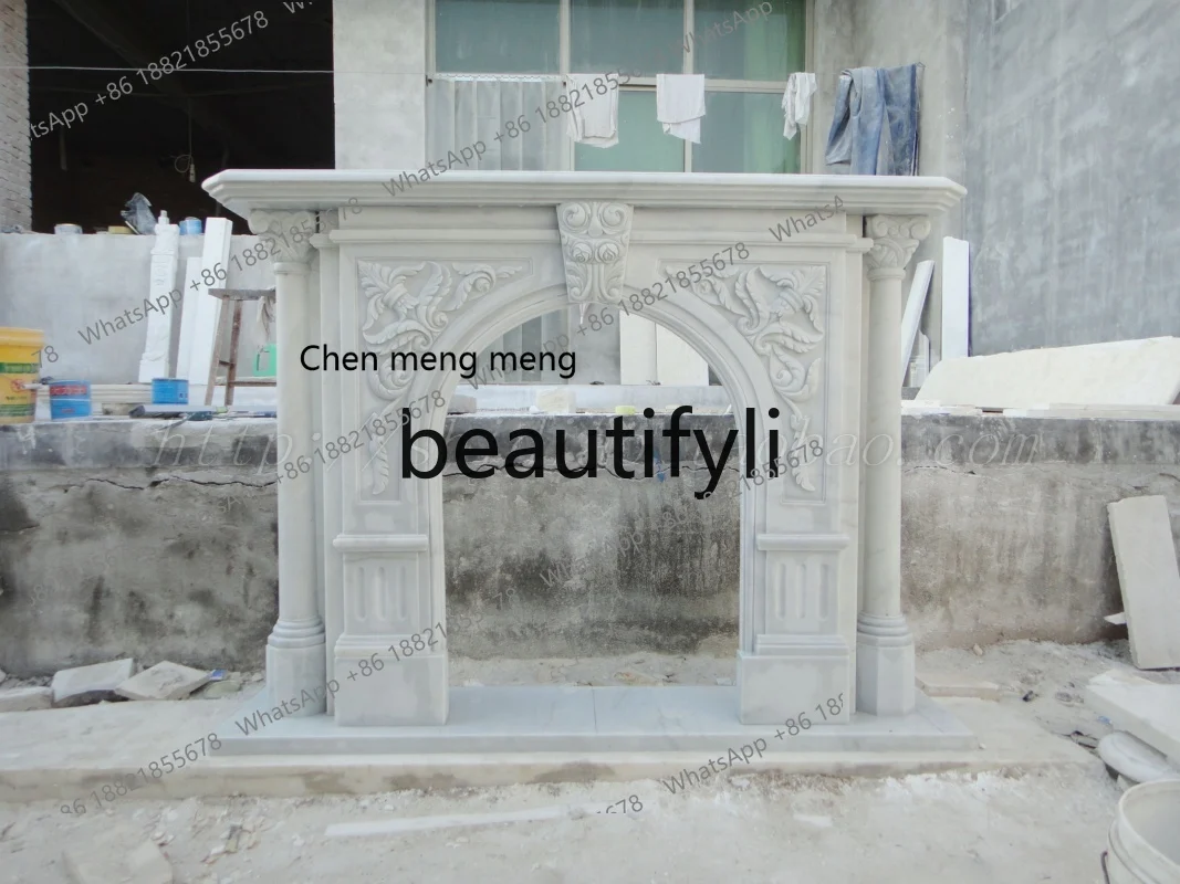 

Q178 White marble, stone mantel, marble mantel, beige mantel, Roman column mantel.