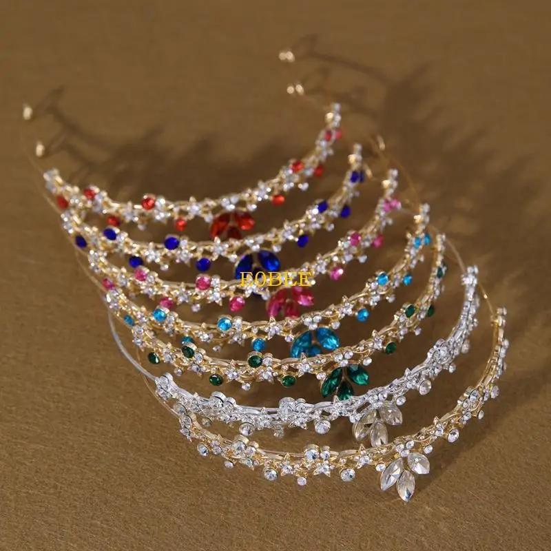 E0BE Girls Royal Crown مع أحجار الراين المتلألئة المجوهرات الأنيقة مثالية لحفلات الزفاف والحفلات ذات الطابع تحت عنوان #5