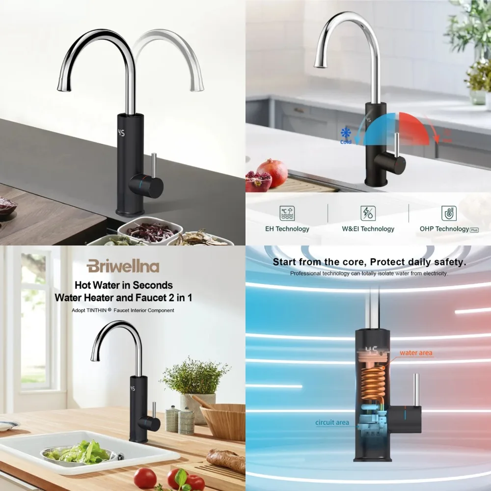 

Flowing Tankless Water Heater Swivel 2 in 1 Kitchen Faucet Hot Heating Tap Mixer with Geyser Functionality