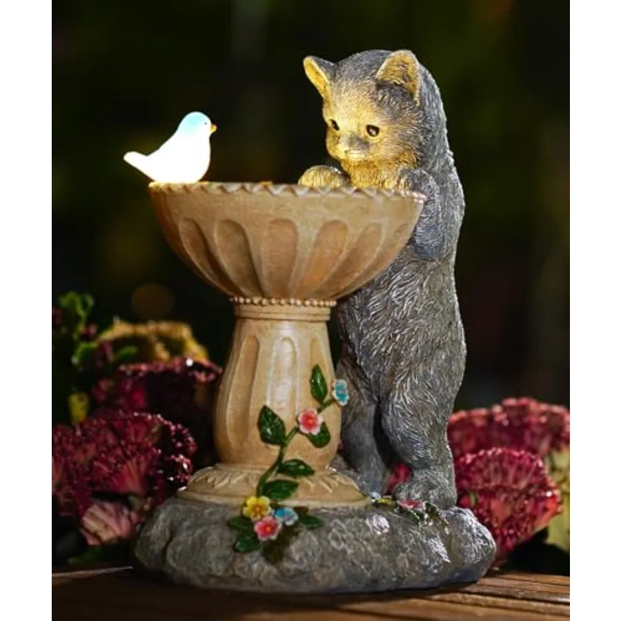 

Solar Cat Statue for Garden Decor: IP44 Weatherproof Resin White Automatic Lighting No Installation Required Outdoor Yard Patio