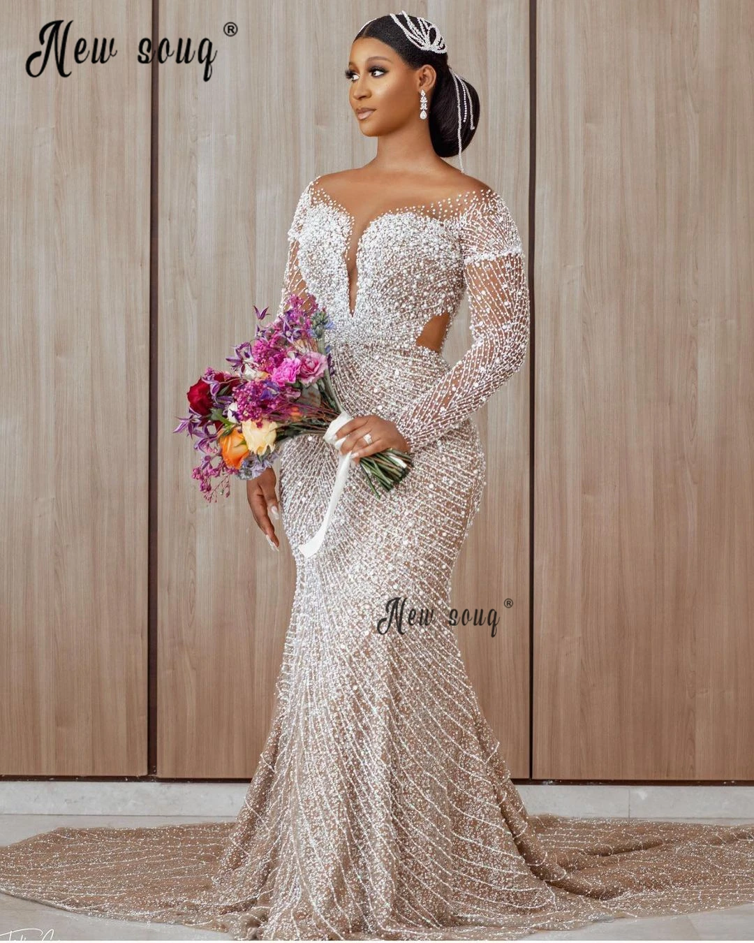 

Chic Off Shoulder Long Sleeve Wedding Dress 2025 New Women Pearls Beaded Bridal Gowns For Black Girl Custom Made Robe de Mariée