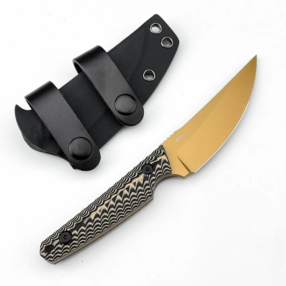 New Fixed Blade Hunting Knife Golden 8Cr13Mov Blade G10 Handle Outdoor Bushcraft Camping Knife with Kydex Sheath