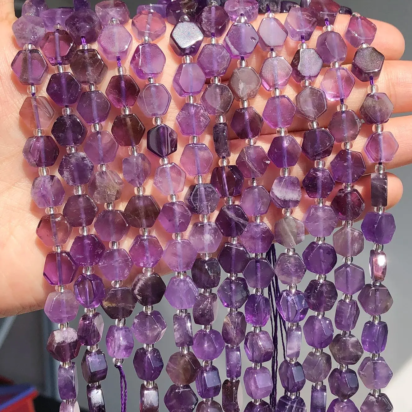 7.5/15 inch Natural Stone Amethyst Beads Polygon Spacer Loose Beads for Jewelry Making DIY Bracelets Accessories 8.5x9.5mm