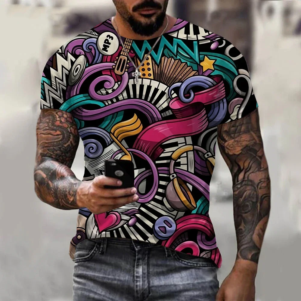 Top 2024 New Neon Graffiti 3D T-shirt for Men and Women Summer Casual Short Sleeve Harajuku Street Dance Top