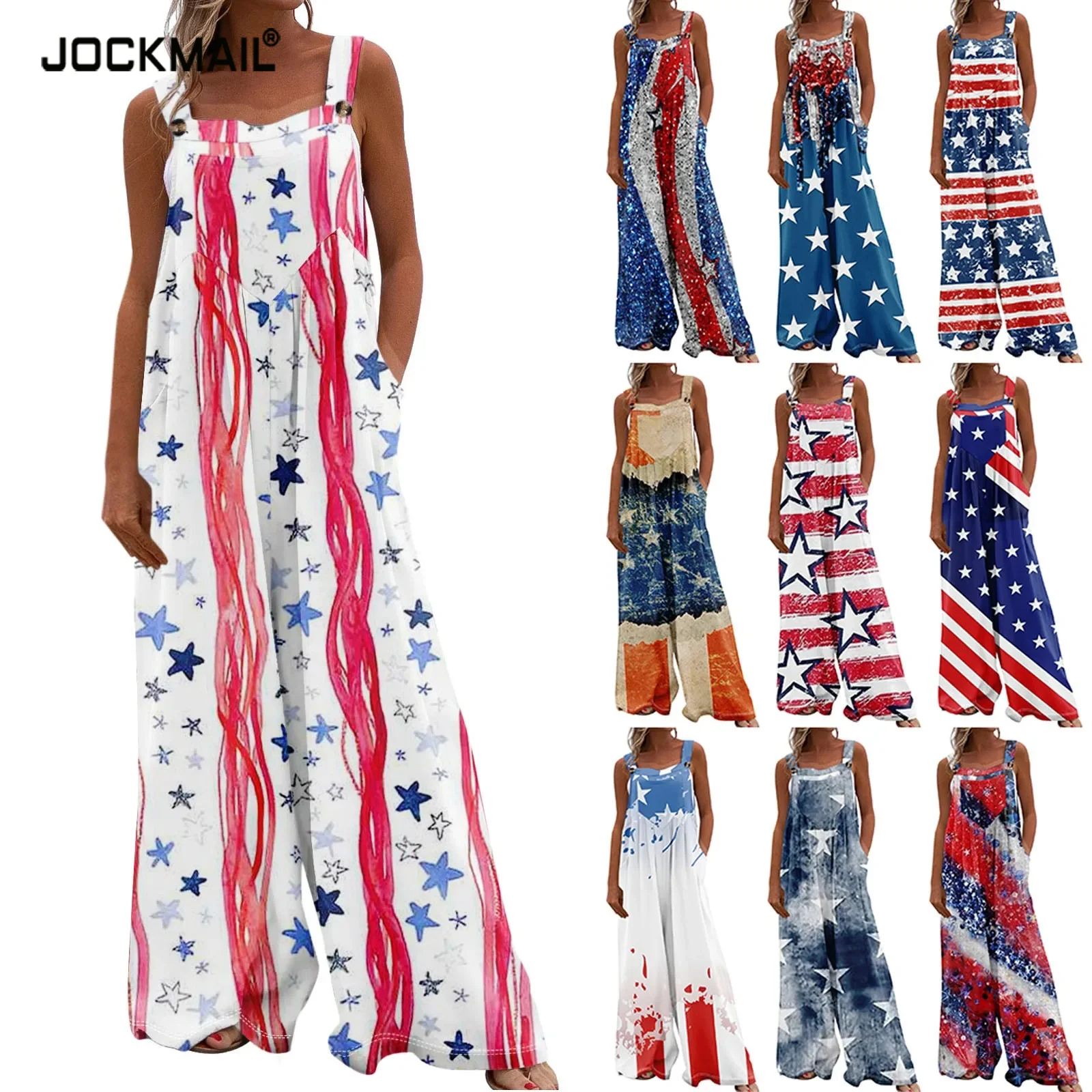 American Flag Print Jumpsuit Bib Overalls Suspender Shorts For Women Long Pant Romper Independence Day Romper Jumpsuit Summer