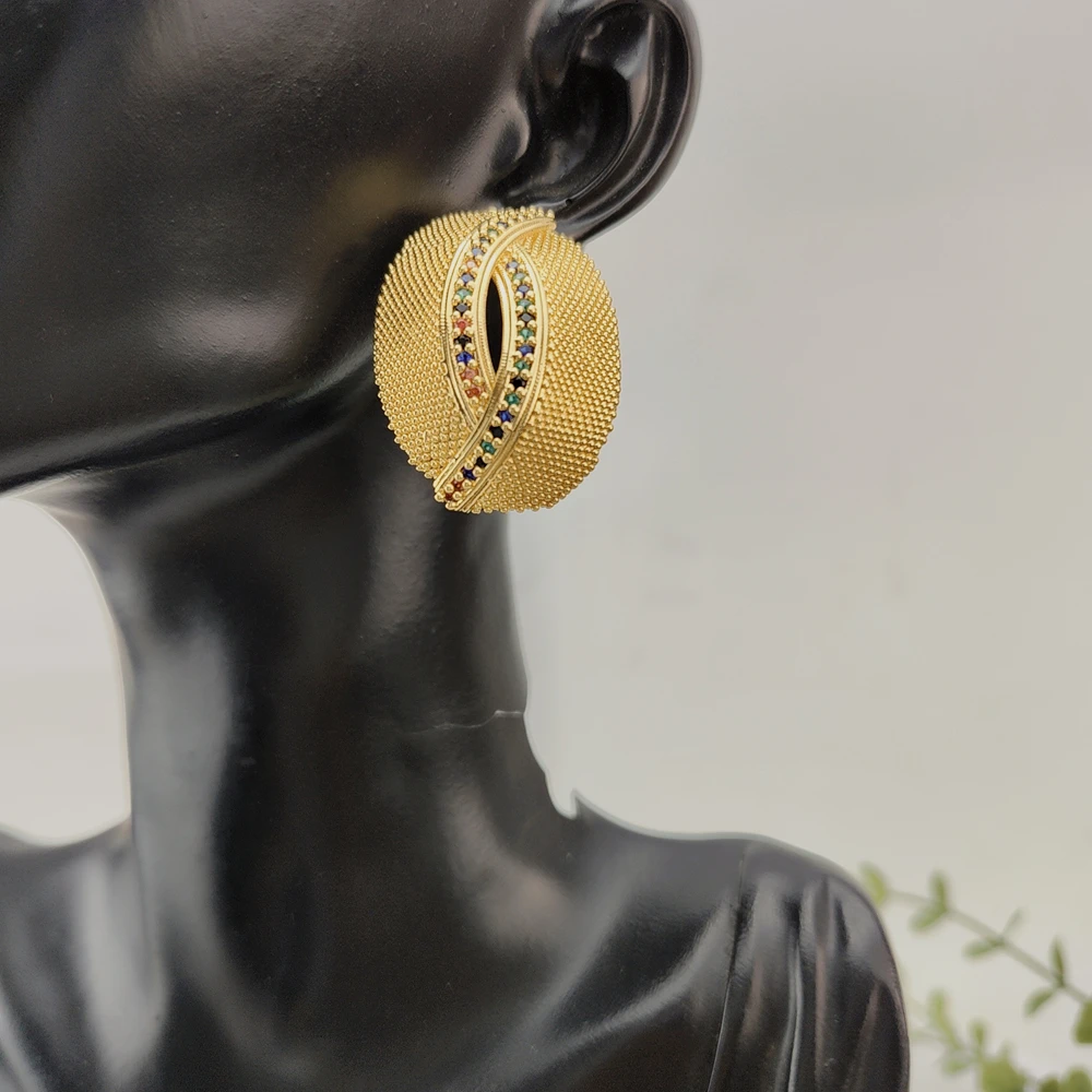 Yuminglai Fashion Luxury Dubai Jewelry Accessories Superior Quality Goldplated Earrings for Women FHK29552