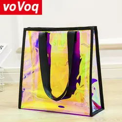 Verão casual grande capacidade transparente colorido à prova dwaterproof água praia saco de compras senhoras rua bolsa presente