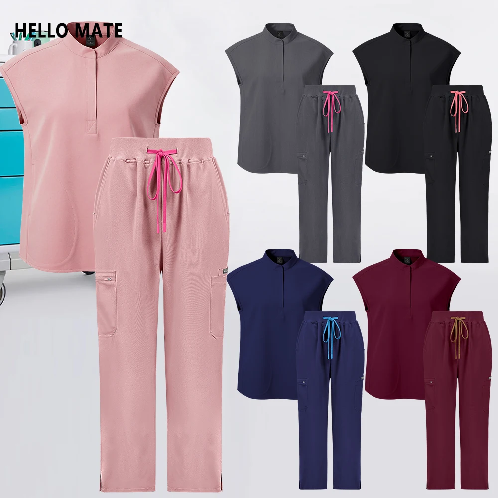 new-fabric-scrubs-uniform-set-high-quality-medical-nurse-suit-wholesale-hospital-surgery-workwear-anti-wrinkle-nursing-top-pants
