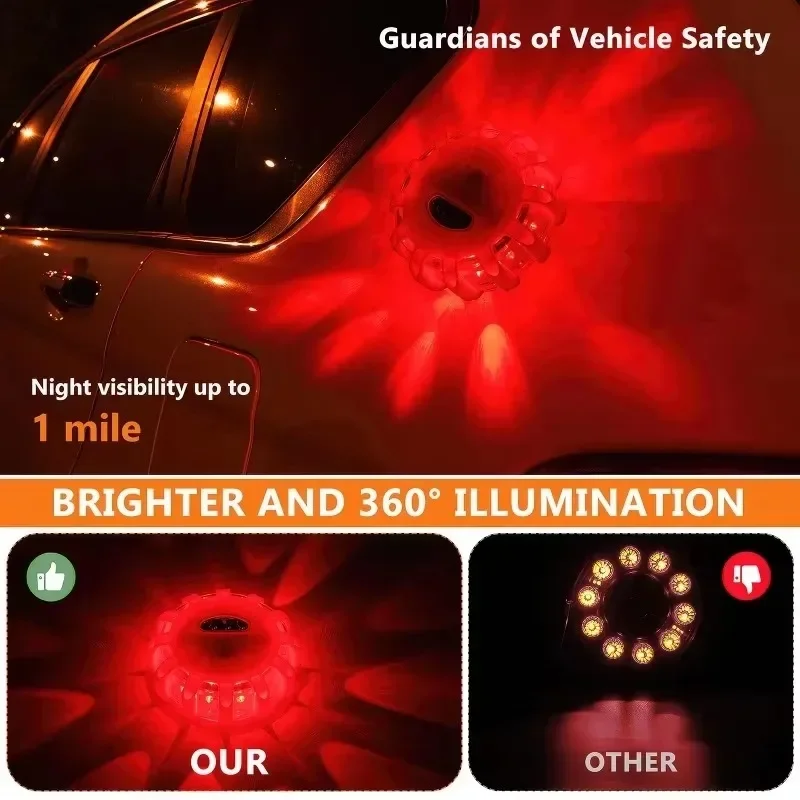 USB Rechargeable Strobe Light Flashing Led Road Flares Traffic Warning Light for Car Vehicle Roadside Safety Emergency