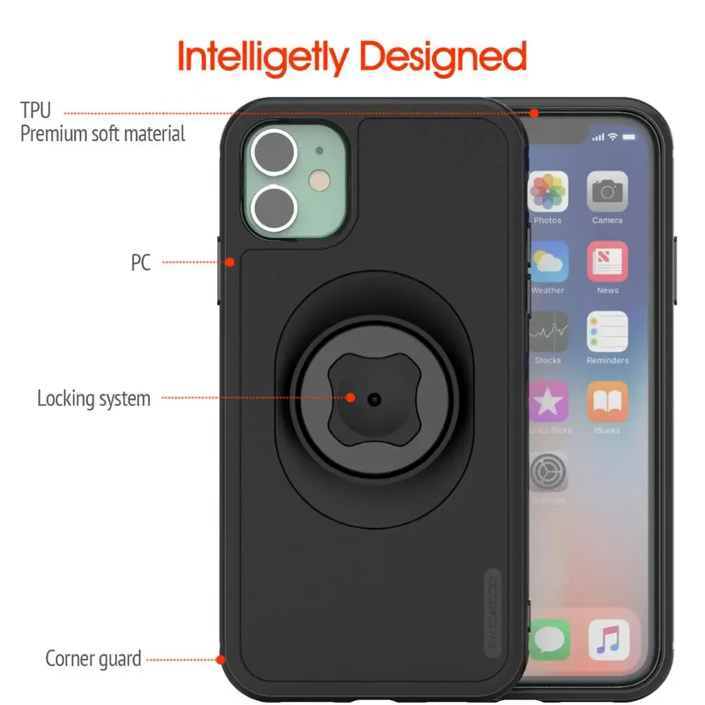 Bike Phone Mount for iPhone 16 Pro Max/16 Plus/16Pro/16/15Pro - Quick Release Shockproof Bike Holder with Matte Black PC Case