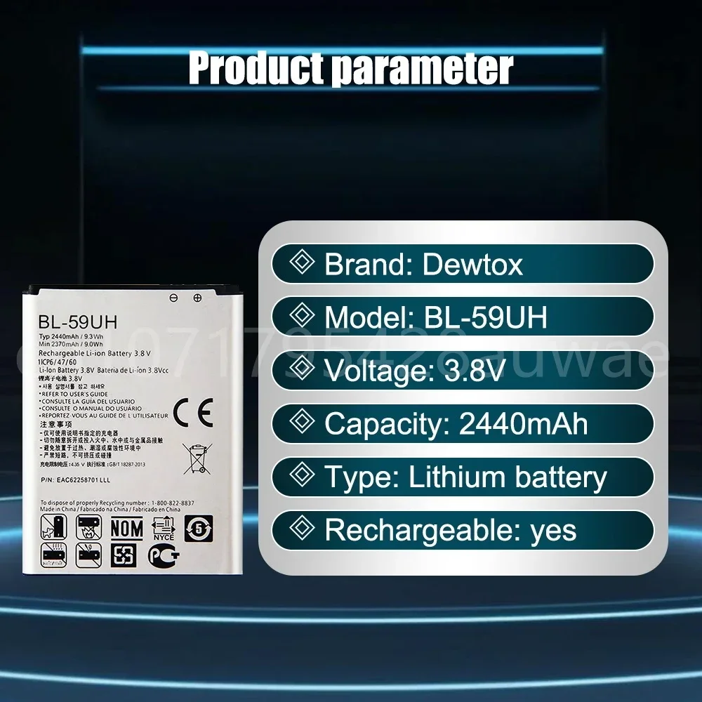2440mAh BL-59UH Replacement Mobile Phone Battery for LG G2 Mini G2mini D618 D620 D620R D620K D410 D315 F70
