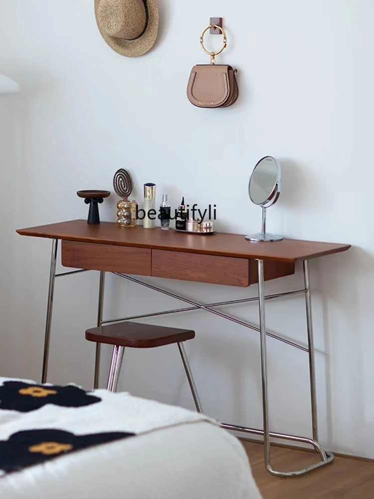 Table IQUE Table Nordique Mid-Prairie pour Chambre à Coucher, Bureau d'Étude, Commode Simple, Table de Rangement en Acier Inoxydable avec MEL