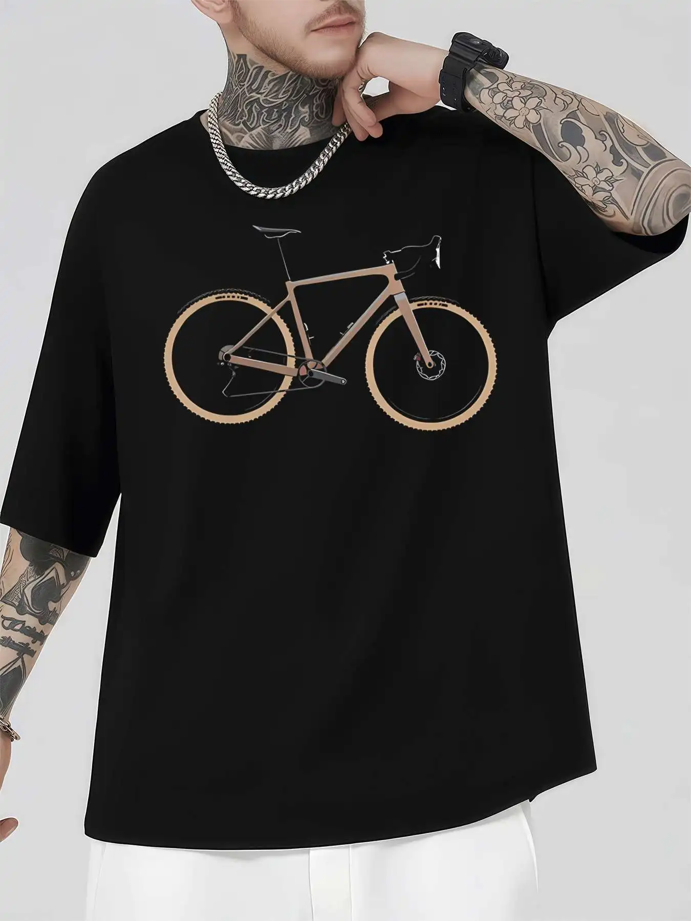 

Мужская футболка с рисунком Gravel Bike, 220 г/м2, новая летняя повседневная футболка с круглым вырезом из чистого хлопка с короткими рукавами