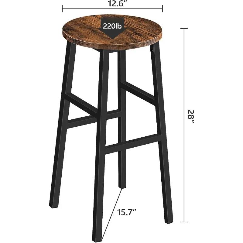 Bar Stools, Set of 2 Round Bar Chairs with Footrest, 28 Inch Kitchen Breakfast, Industrial  Easy Assembly