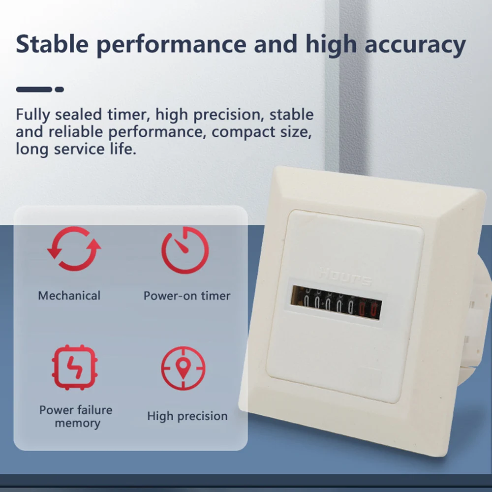 Mechanical High-precision Timer Square Electronic Hermetic Counter Digital 0-99999.9 Hour Meter Hourmeter Gauge AC220-240V 50Hz