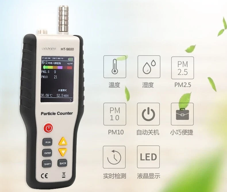 Portable Particle Counter HT-9600 For PM0.3/2.5/10 Monitoring With Real-time Air Quality Data Display