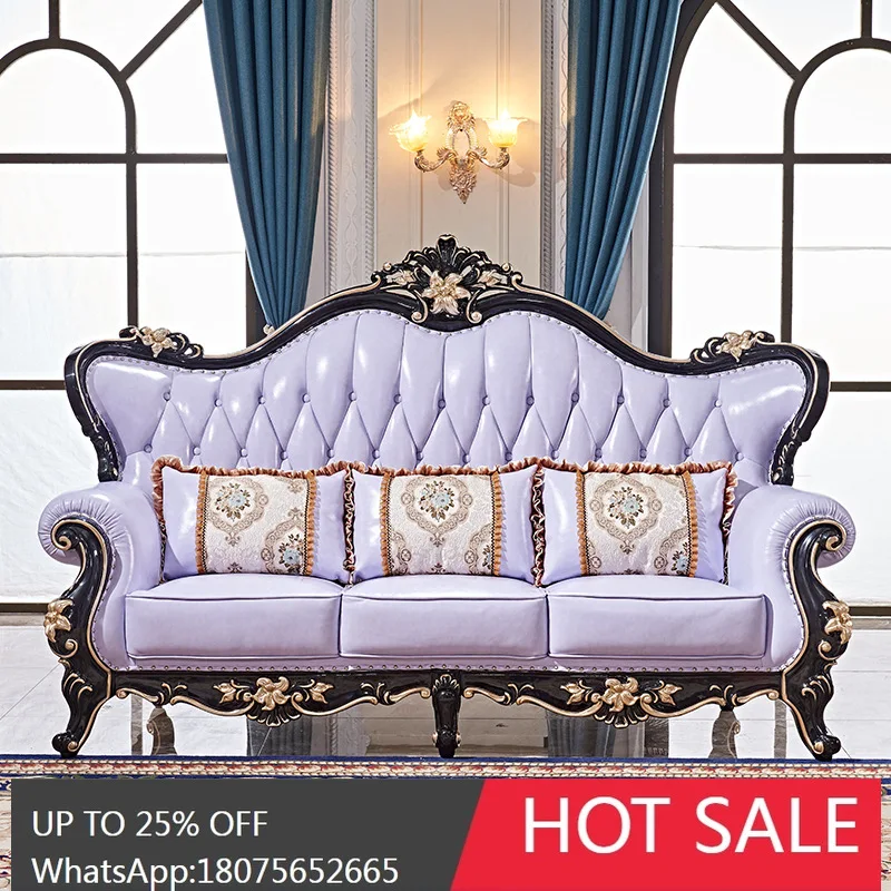 

HLZ European Style Sofa Set for Living Room, Luxurious Small Apartment, All Solid Wood, Double-Sided Carved Villa Sofa
