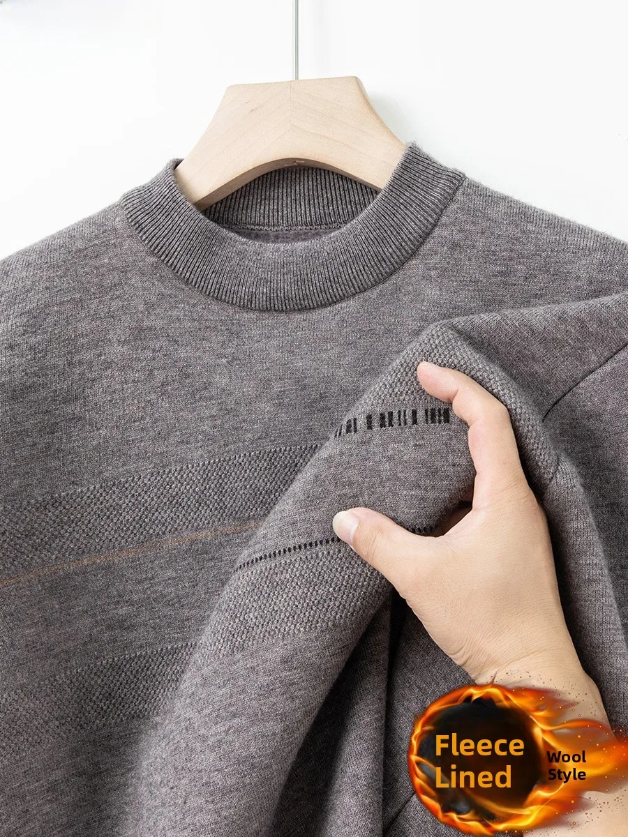 

Мужской вязаный свитер из чистой шерсти, утолщенный, осенне-зимний, с полувысоким воротником, теплый, морозостойкий, на флисовой подкладке, повседневный стиль, мужской...