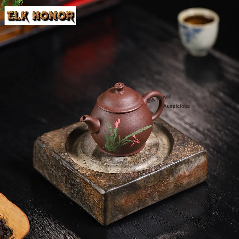 

150ml Boutique Yixing Purple Clay Small Capacity Teapots Handmade Painting Orchid High Pan Pot Raw Ore Mud Kettle Zisha Tea Set