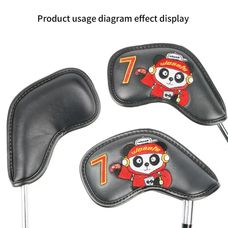 9pcs Golf Cabeça Cobre Com Etiqueta Bordada Panda Clube de Couro PU Golf Ferro Para Capas de Cabeça Set 4/5/6/7/8/9/P/A/S Headcover