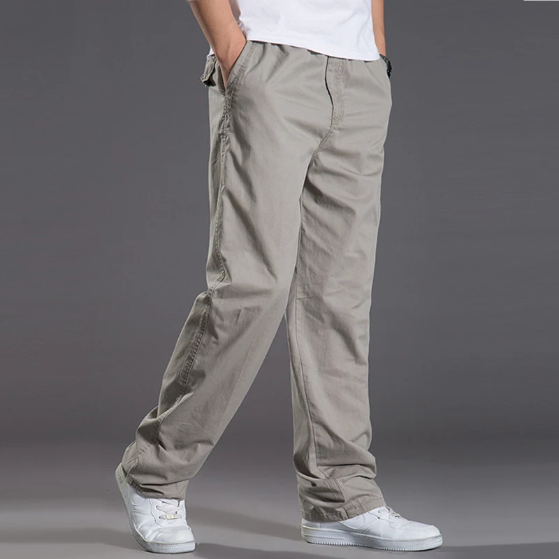 Men\'S Elastic Casual Zipper Pocket Straight Pants Work Fitted Jogging Oversize 5xl