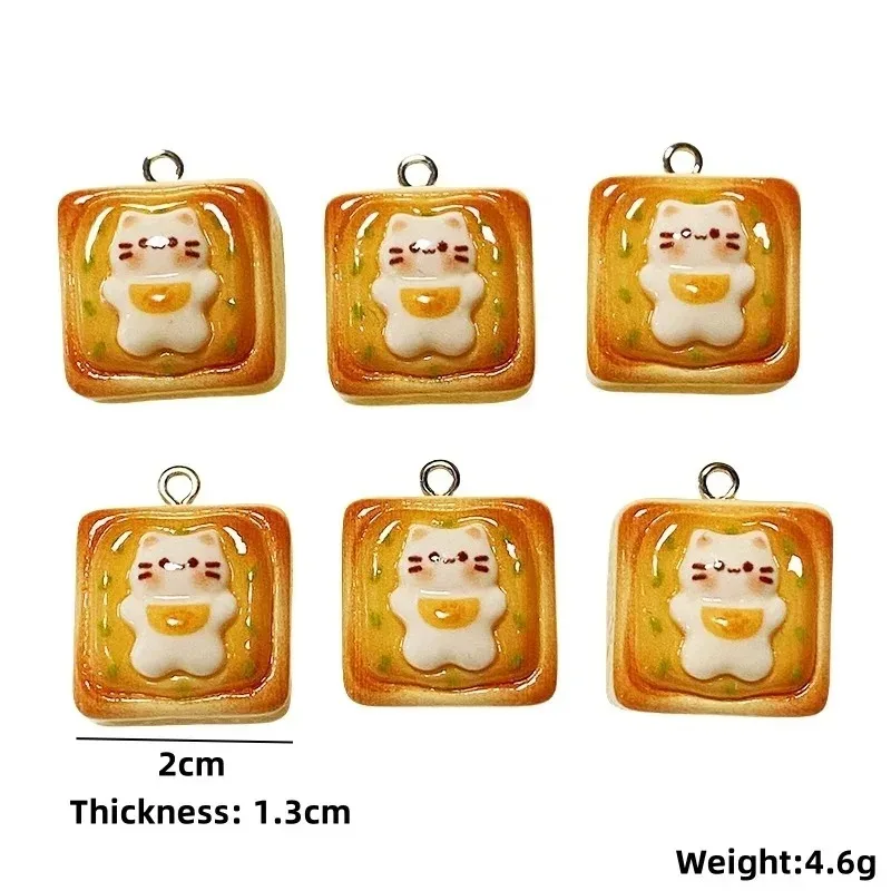 10Pcs Cute Cat Shaped Thick Cheese Bread Resin Charms Mini Kitten Cake Pendants DIY Craft Supplies For Earrings Keychains Jewelr - view 5
