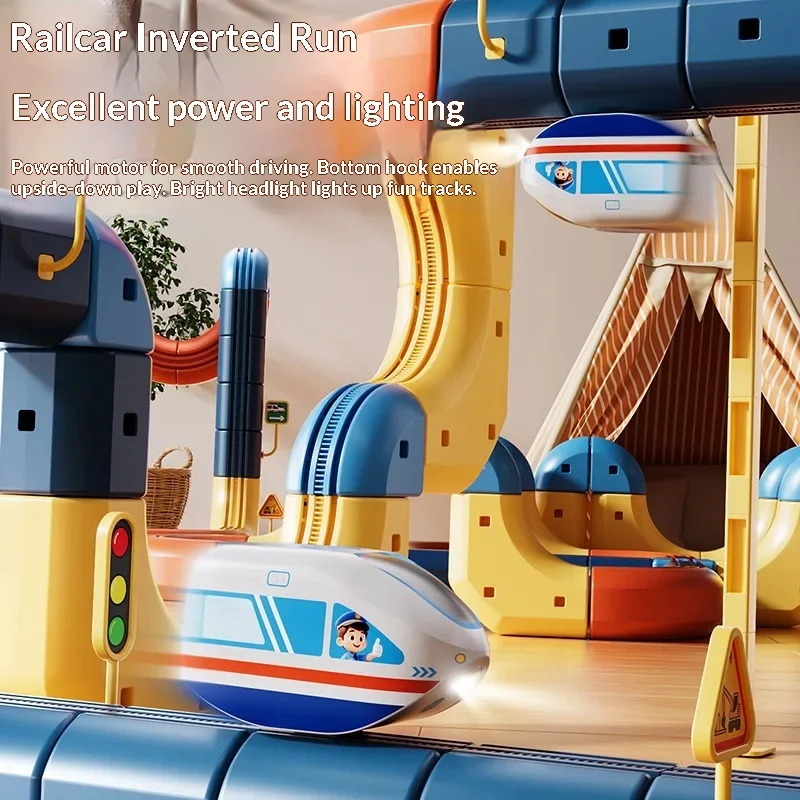 ชุดรถไฟรางแม่เหล็กไฟฟ้าสำหรับเด็ก - ของเล่นเสริมสร้างทักษะ STEM สร้างสรรค์ DIY ยานพาหนะต้านแรงโน้มถ่วง