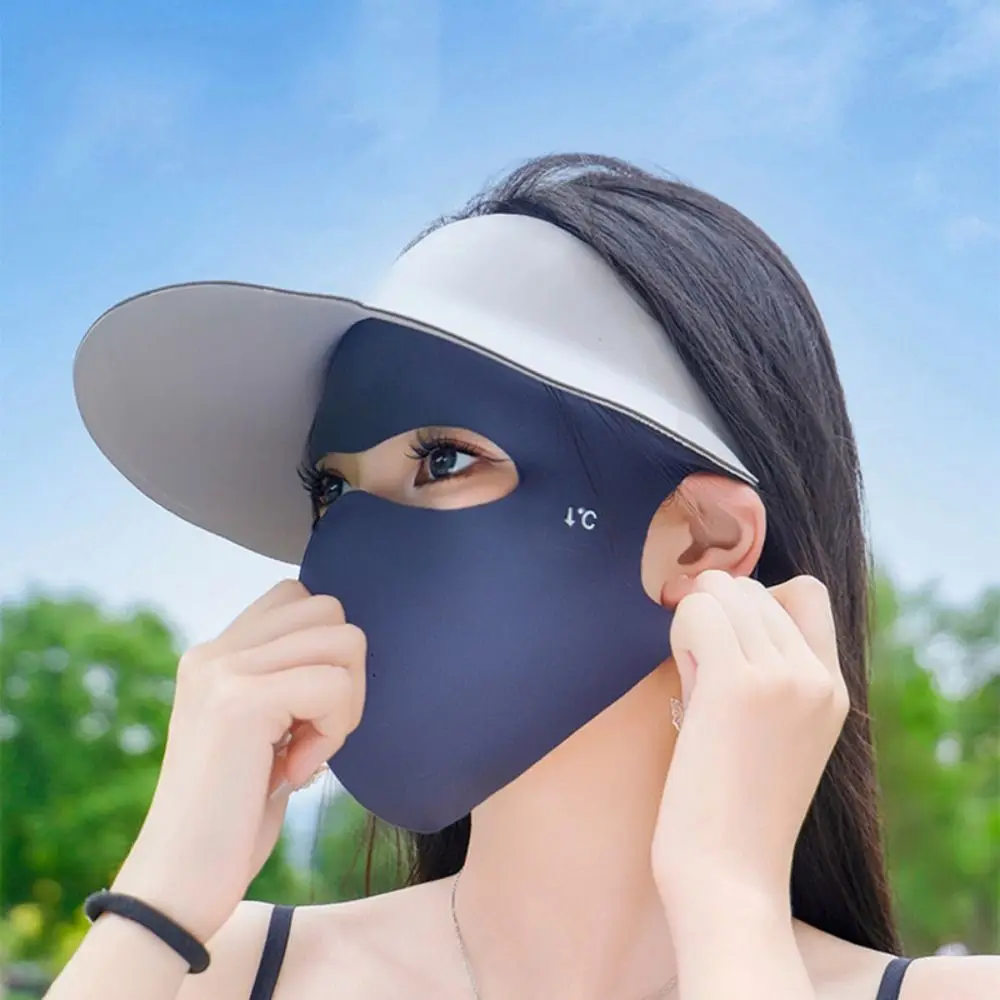 Portable Full-Face UV Face Mask Reusable Nylon Ice Silk Face Cover Breathable Thin Cover Sunscreen Veil Outdoor