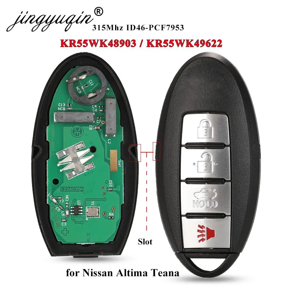 

jingyuqin 5pcs 4BTN Smart Card key for Nissan 315MHz ID46 PCF7952 Altima Maxima Murano CrossCabriolet KR55WK48903 KR55WK49622