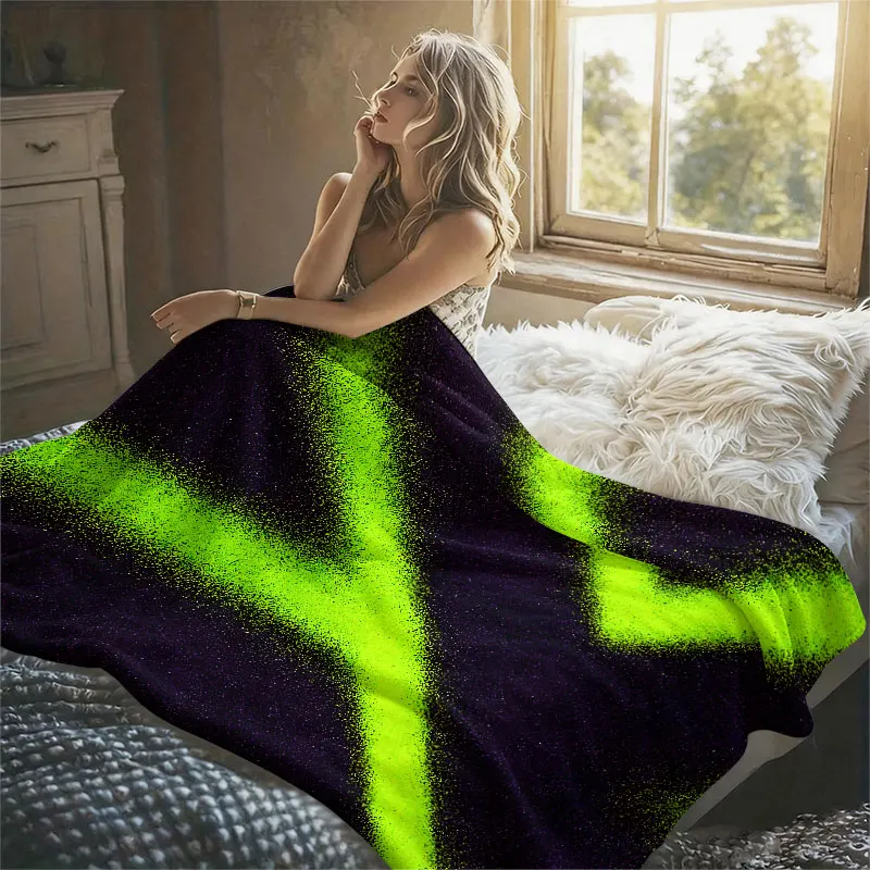 Neon Spray Lines Purple Flannel Blanket Perfect for Sofa Office Bed Travel Sleep Read Relax Camping Four Season Use