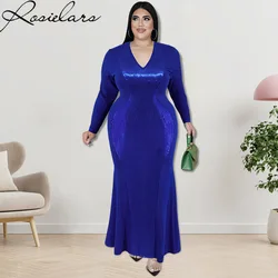 2024 Elegant Glitter V Neck Plus Size 4XL 5XL Dress Sexy Long Sleeve Club Fashion Evening Party Dresses Autumn Women's Clothing